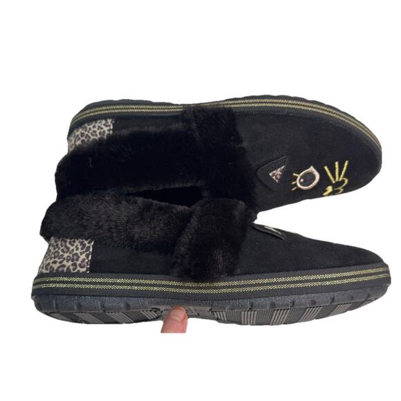 BOBS by Skechers Too Cozy Meow Cat Slippers Black Faux Fur Leopard Women's 7.5 - Picture 4 of 7